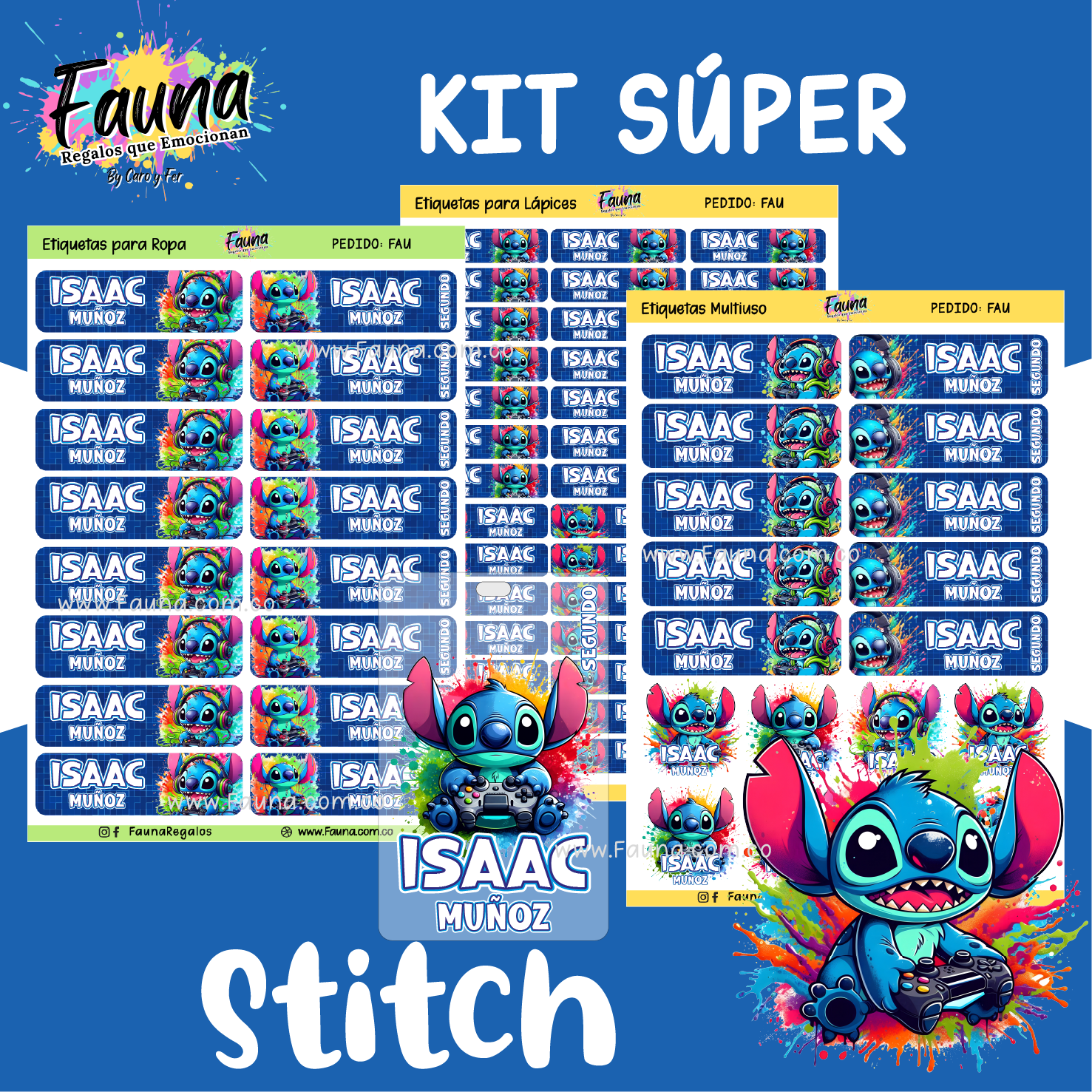 Stitch Azul 💙 - Etiquetas Escolares Premium Personalizadas