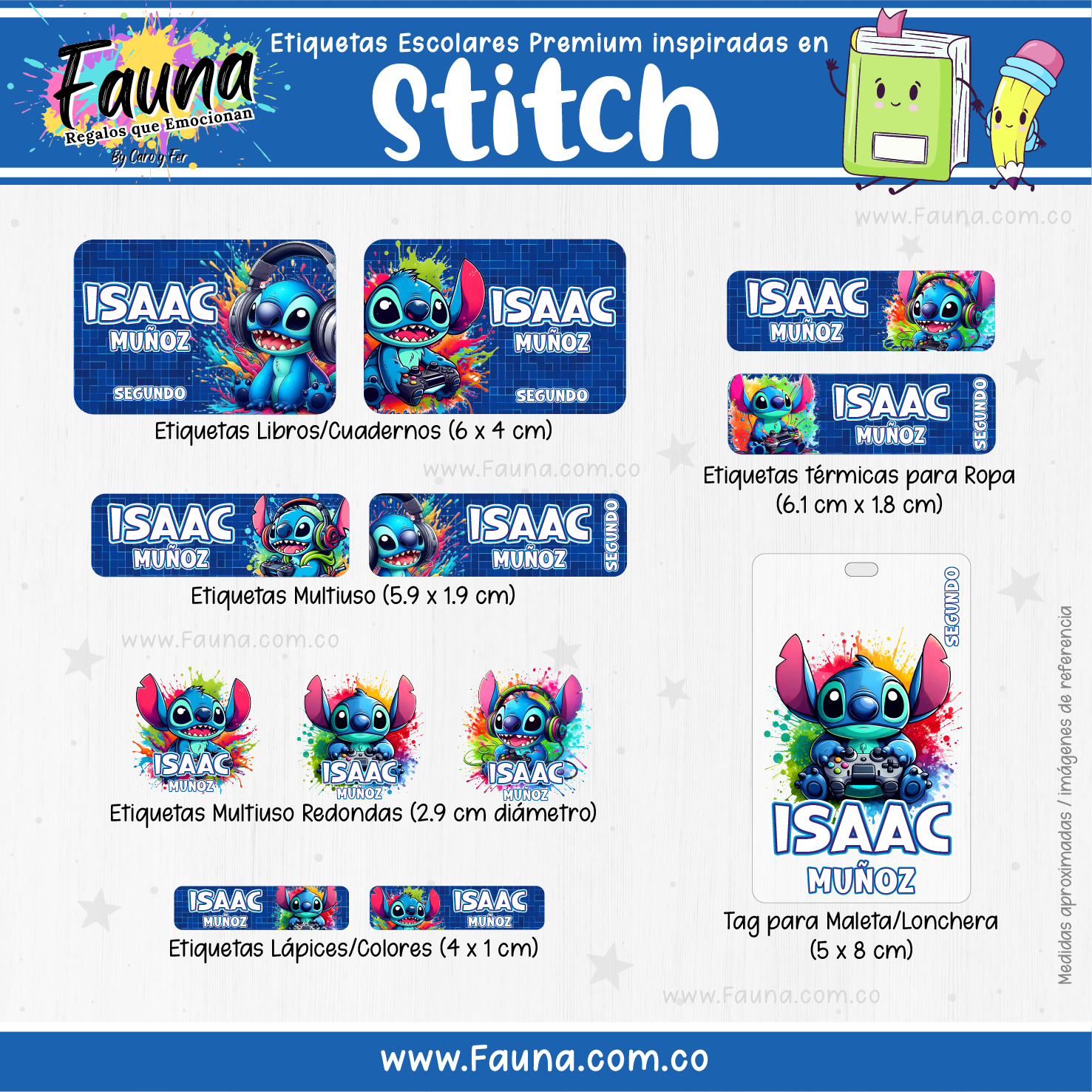 Stitch Azul 💙 - Etiquetas Escolares Premium Personalizadas