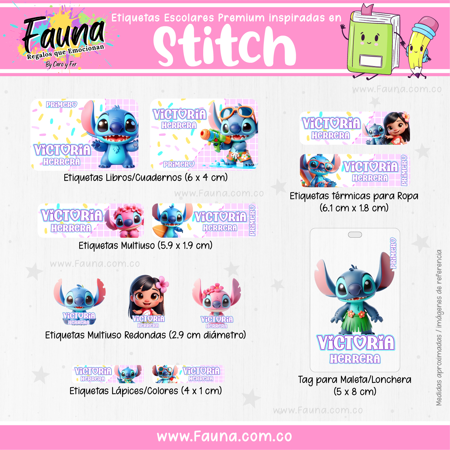 Stitch Rosa 🏝️ - Etiquetas Escolares Premium Personalizadas