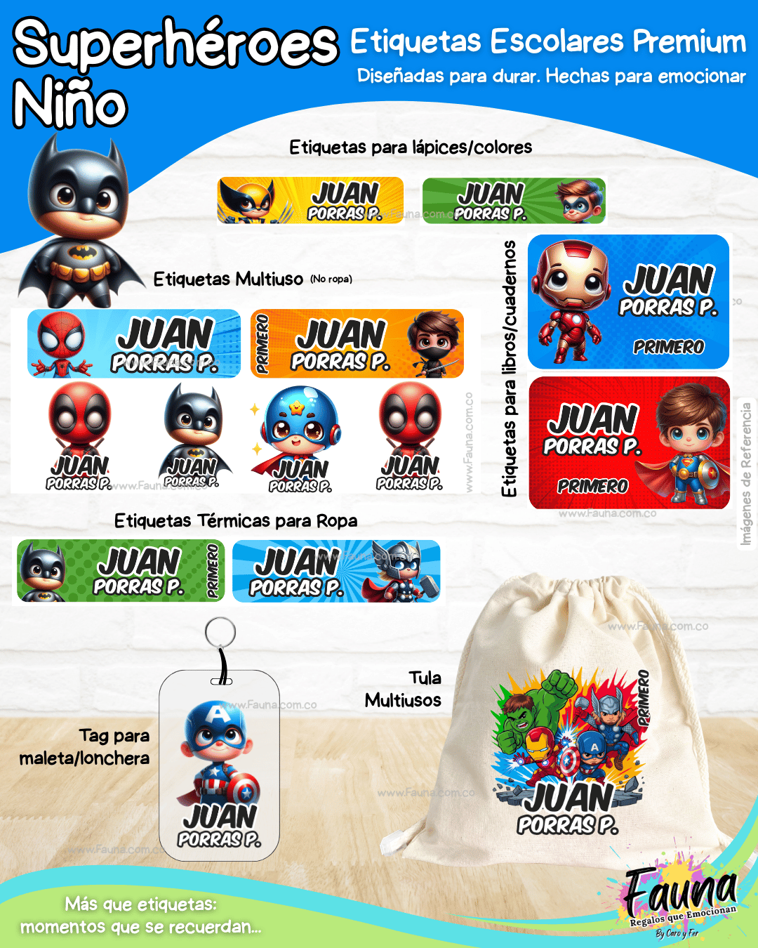 Superhéroes Niño 🦸‍♂️ - Etiquetas Escolares Premium Personalizadas