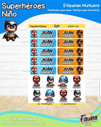 Superhéroes Niño 🦸‍♂️ - Etiquetas Escolares Premium Personalizadas