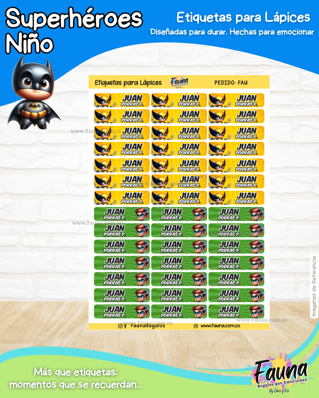 Superhéroes Niño 🦸‍♂️ - Etiquetas Escolares Premium Personalizadas