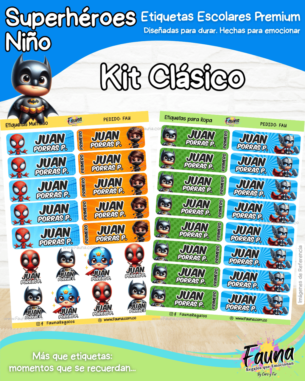 Superhéroes Niño 🦸‍♂️ - Etiquetas Escolares Premium Personalizadas