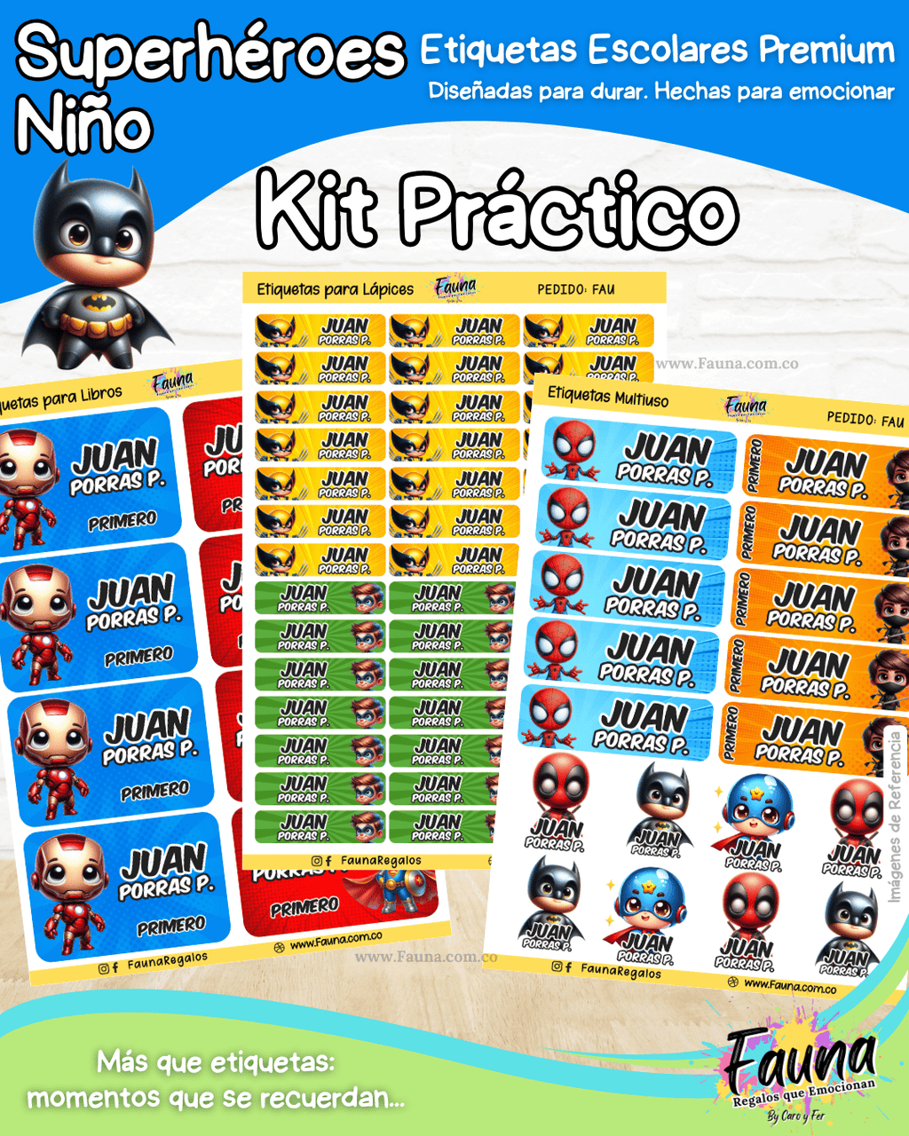 Superhéroes Niño 🦸‍♂️ - Etiquetas Escolares Premium Personalizadas