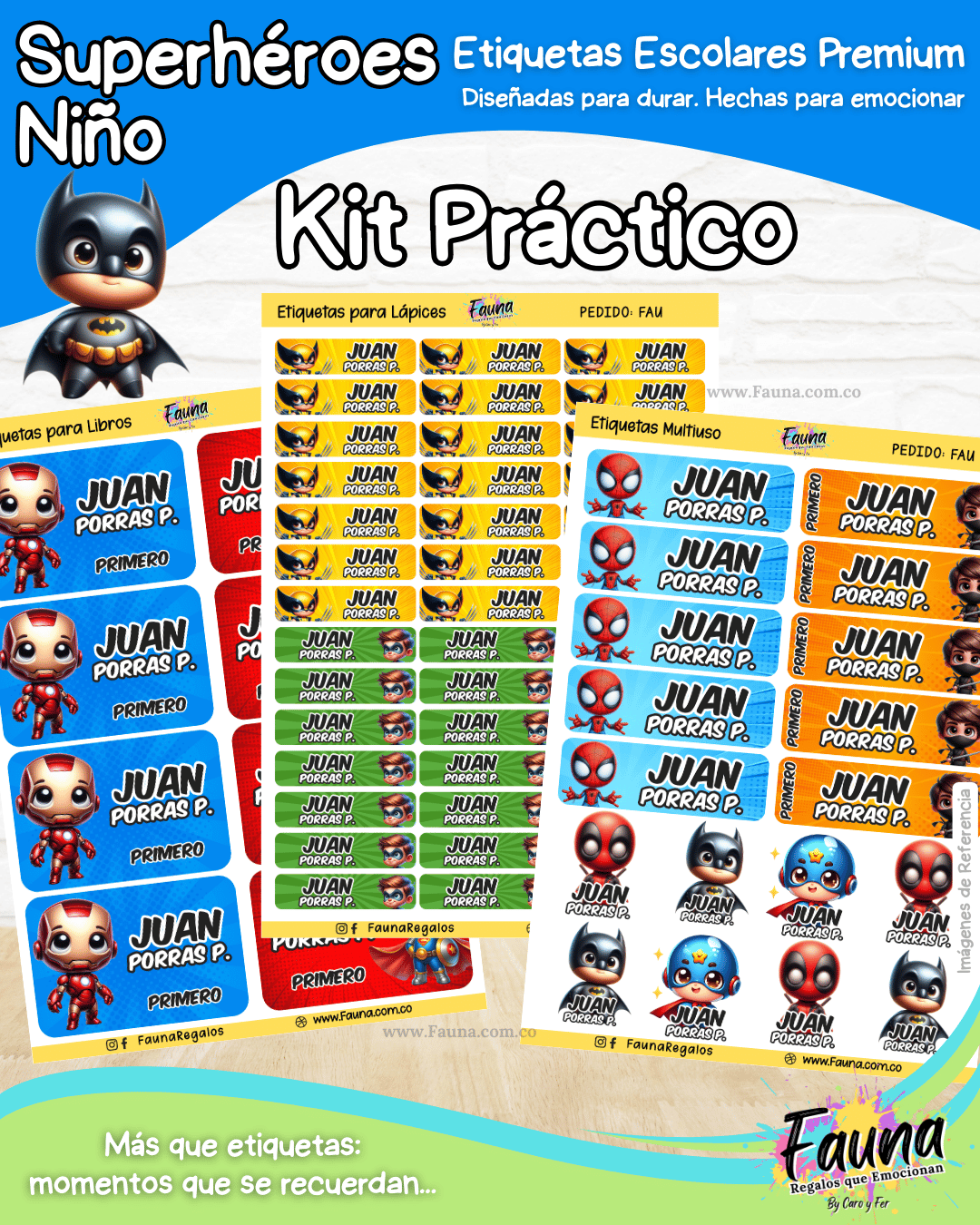 Superhéroes Niño 🦸‍♂️ - Etiquetas Escolares Premium Personalizadas