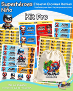 Superhéroes Niño 🦸‍♂️ - Etiquetas Escolares Premium Personalizadas