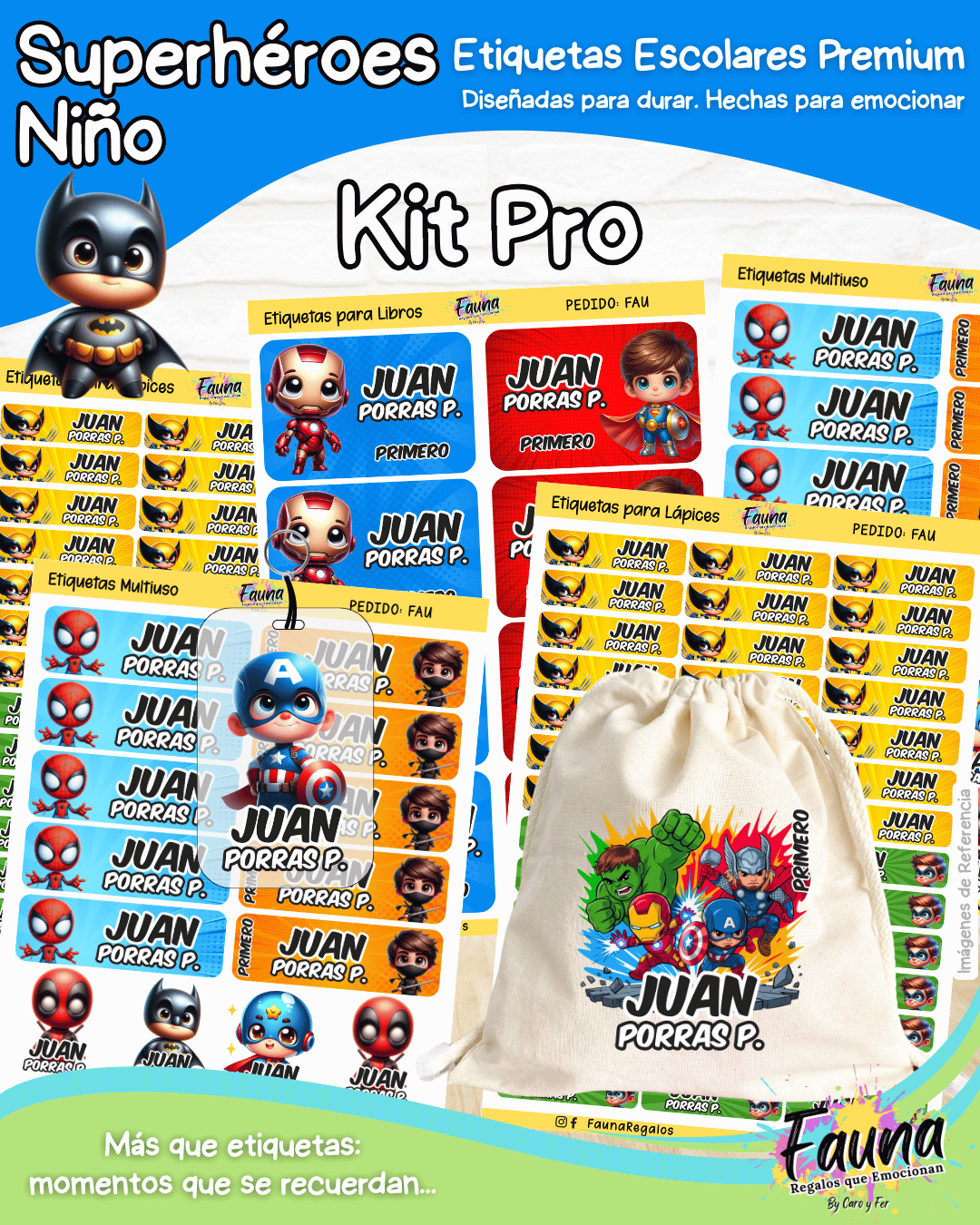 Superhéroes Niño 🦸‍♂️ - Etiquetas Escolares Premium Personalizadas