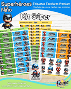 Superhéroes Niño 🦸‍♂️ - Etiquetas Escolares Premium Personalizadas