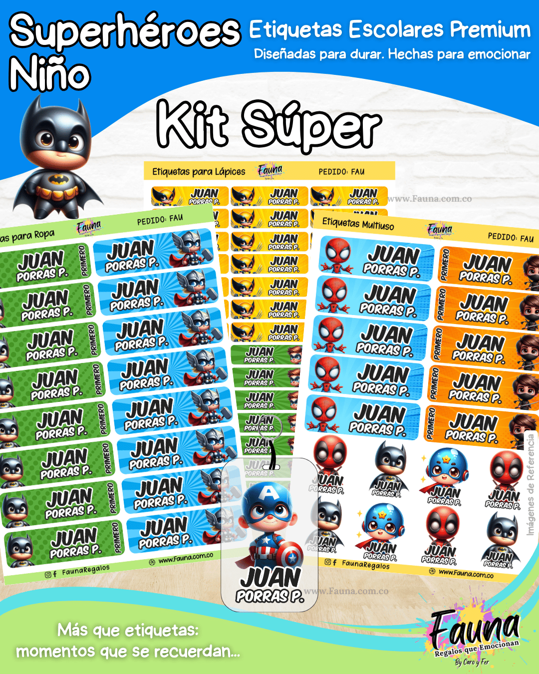Superhéroes Niño 🦸‍♂️ - Etiquetas Escolares Premium Personalizadas