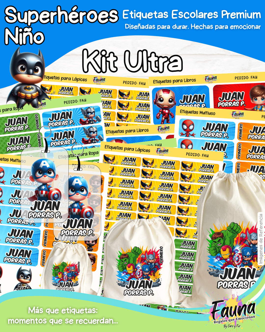 Superhéroes Niño 🦸‍♂️ - Etiquetas Escolares Premium Personalizadas