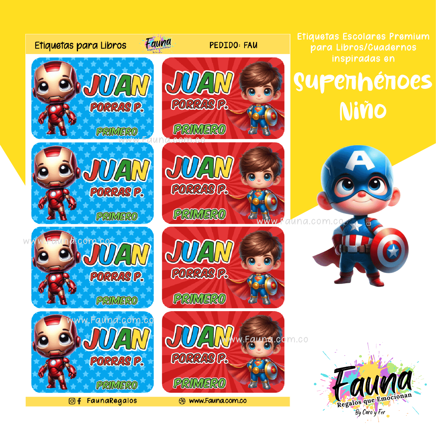 Superhéroes Niño 🦸‍♂️ - Etiquetas Escolares Premium Personalizadas
