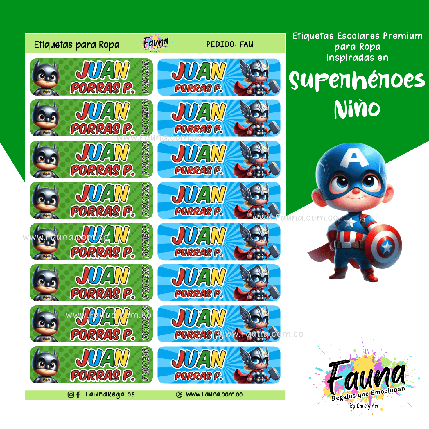 Superhéroes Niño 🦸‍♂️ - Etiquetas Escolares Premium Personalizadas