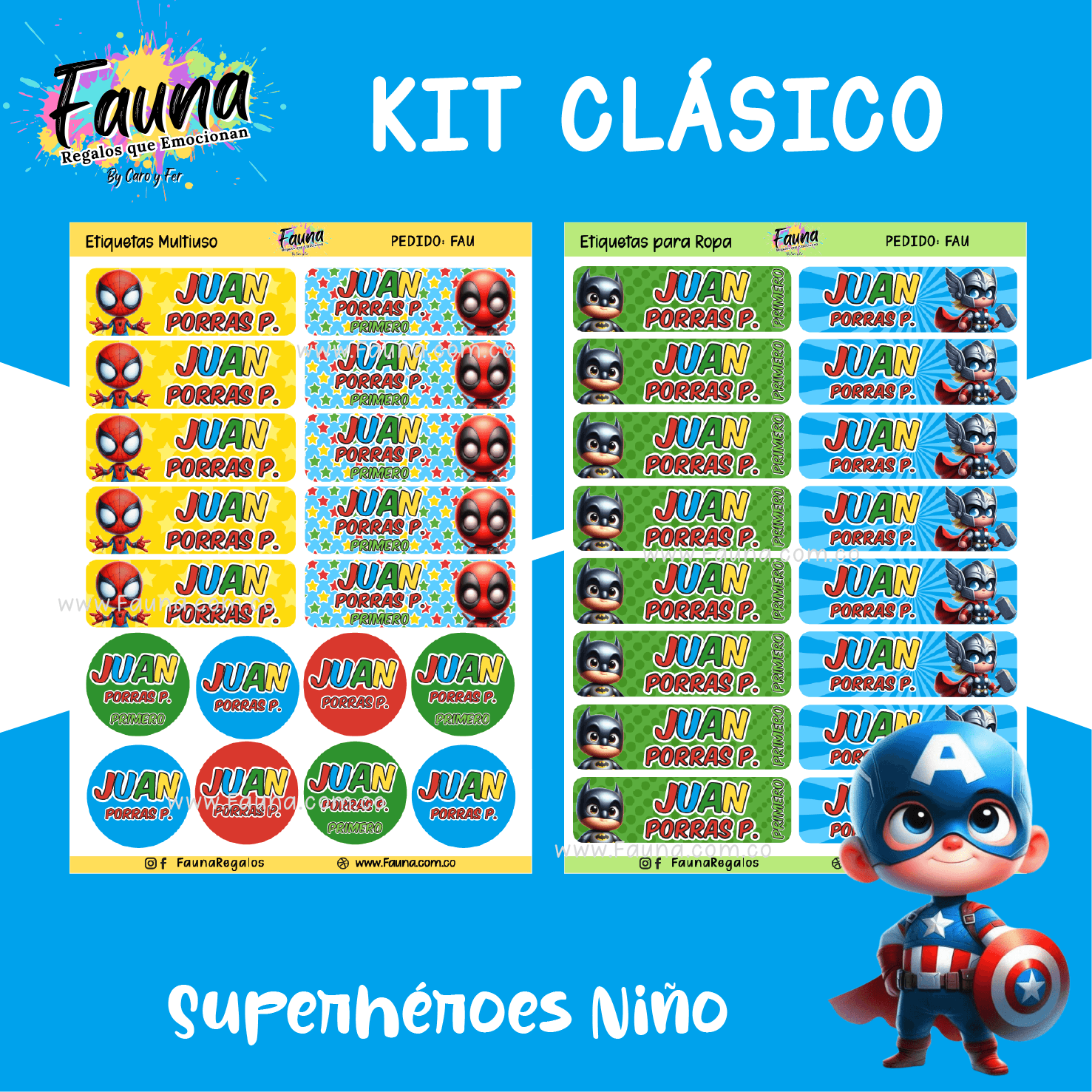 Superhéroes Niño 🦸‍♂️ - Etiquetas Escolares Premium Personalizadas