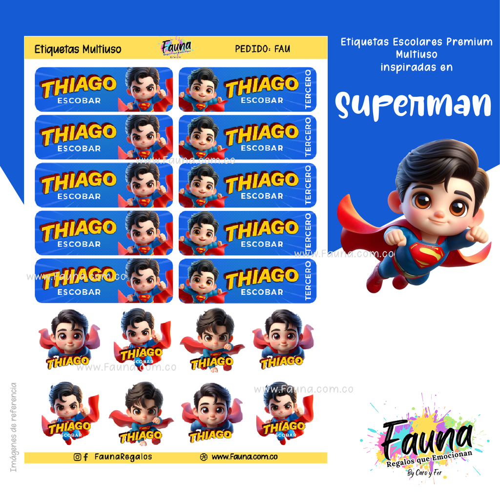 Superman 🛡️ - Etiquetas Escolares Premium Personalizadas