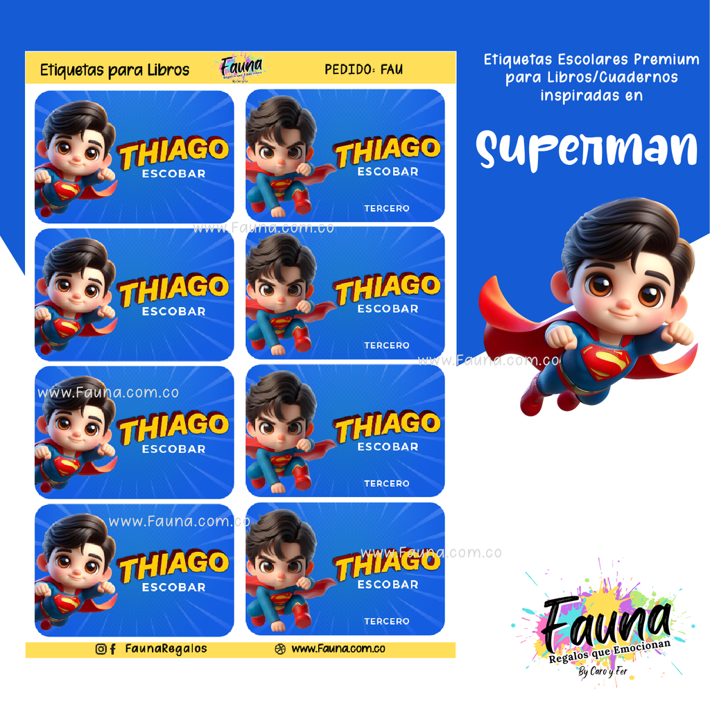 Superman 🛡️ - Etiquetas Escolares Premium Personalizadas