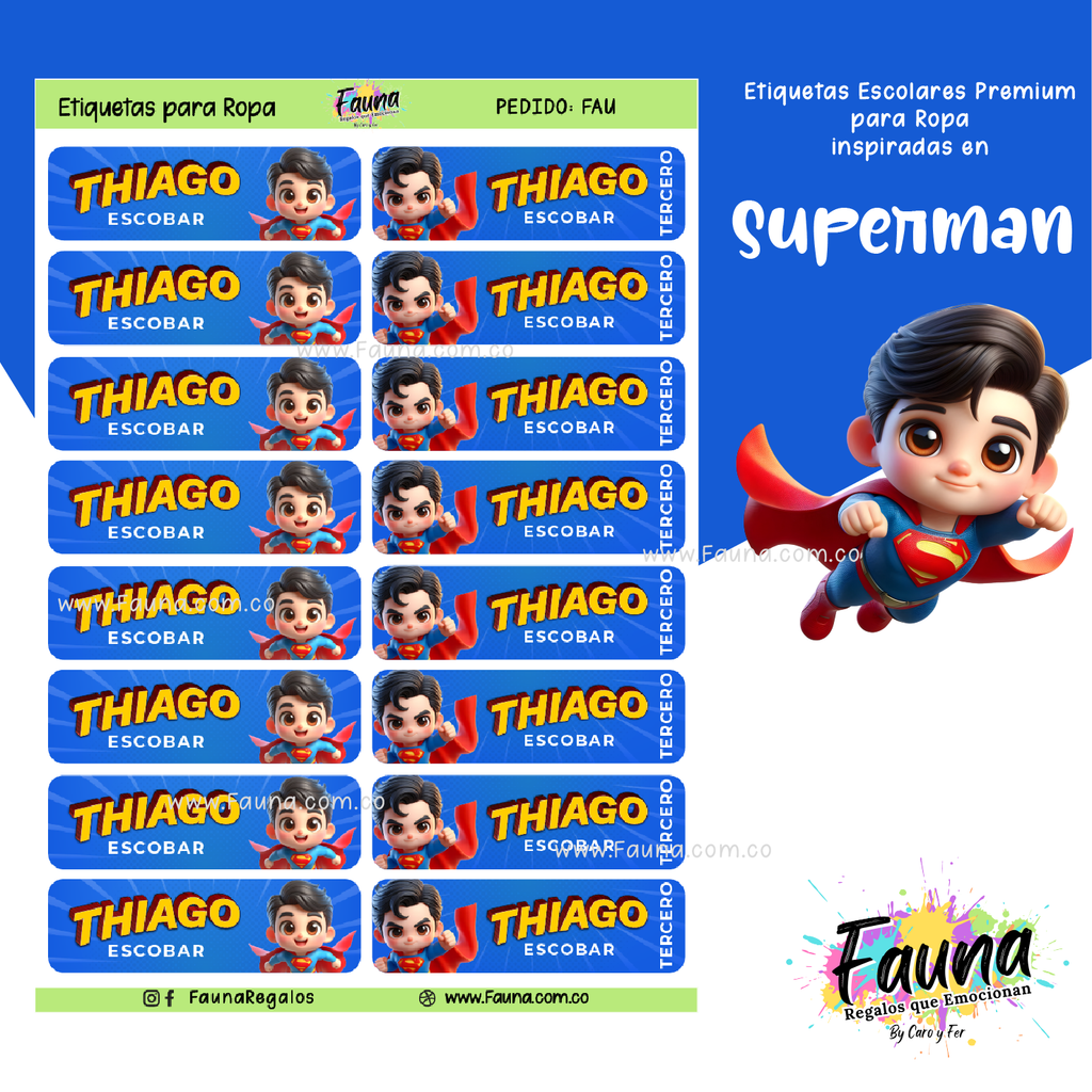Superman 🛡️ - Etiquetas Escolares Premium Personalizadas