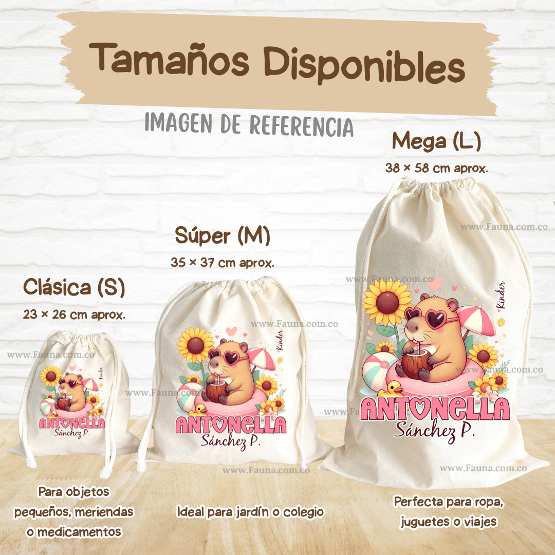 Capibara Niña - Tula personalizada para niña – multiusos con nombre