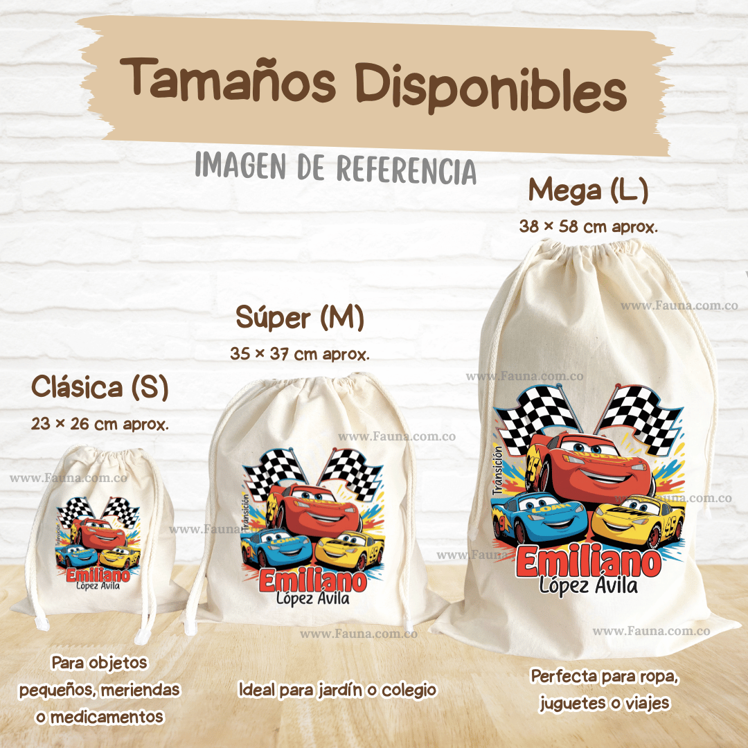 Rayo McQueen Cars - Tula personalizada para niño – multiusos con nombre