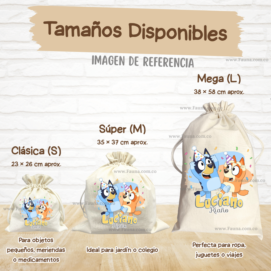 Bluey - Tula personalizada para niños – multiusos con nombre