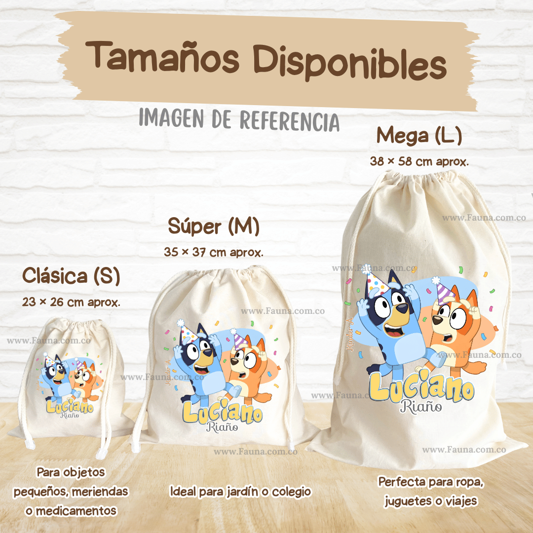 Bluey - Tula personalizada para niños – multiusos con nombre