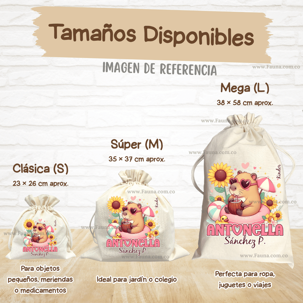 Capibara Niña - Tula personalizada para niña – multiusos con nombre
