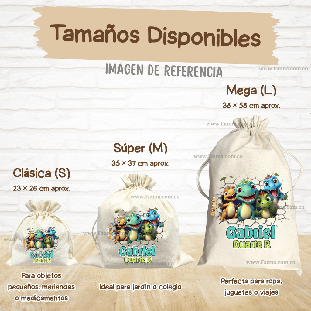 Dinosaurios - Tula personalizada para niños – multiusos con nombre