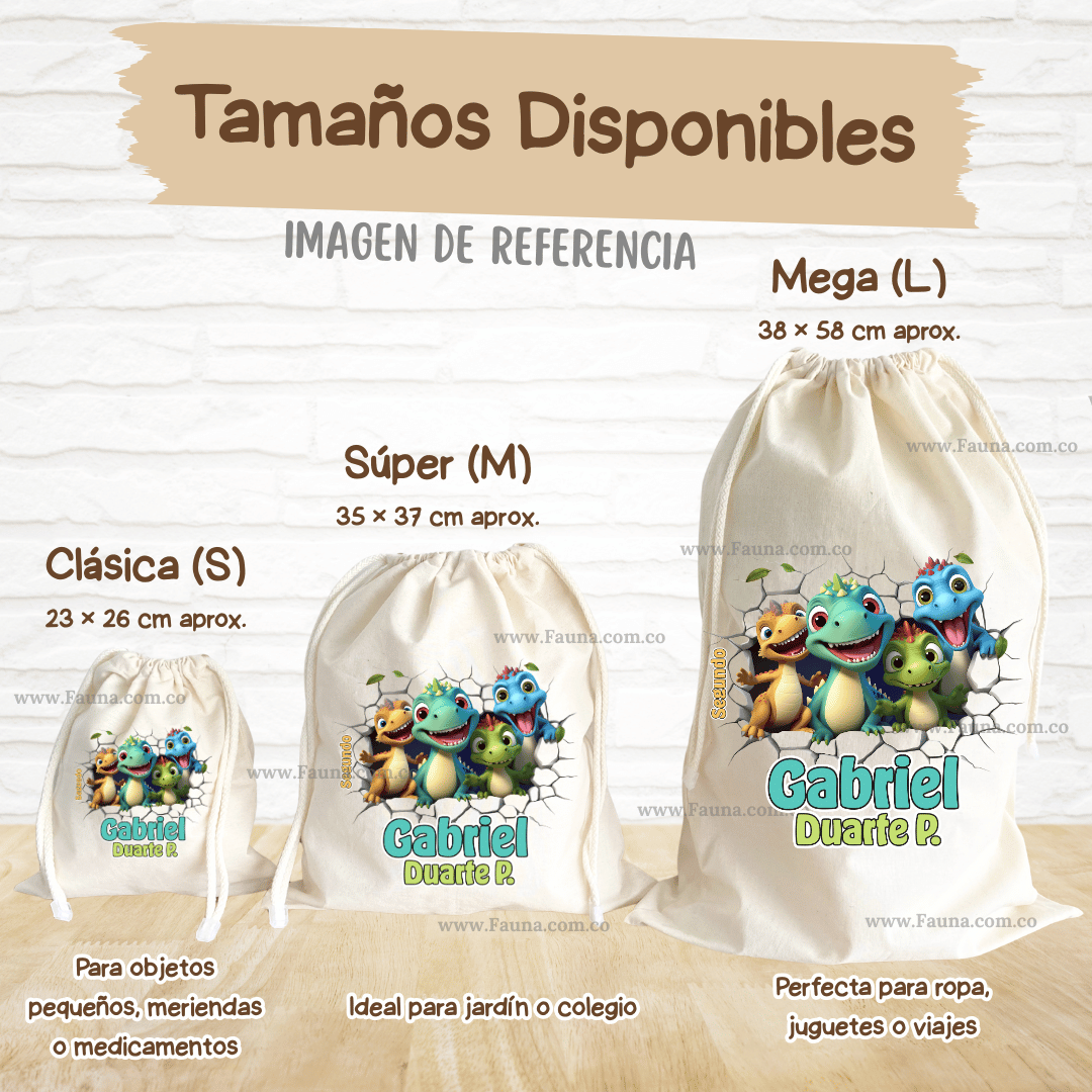 Dinosaurios - Tula personalizada para niños – multiusos con nombre