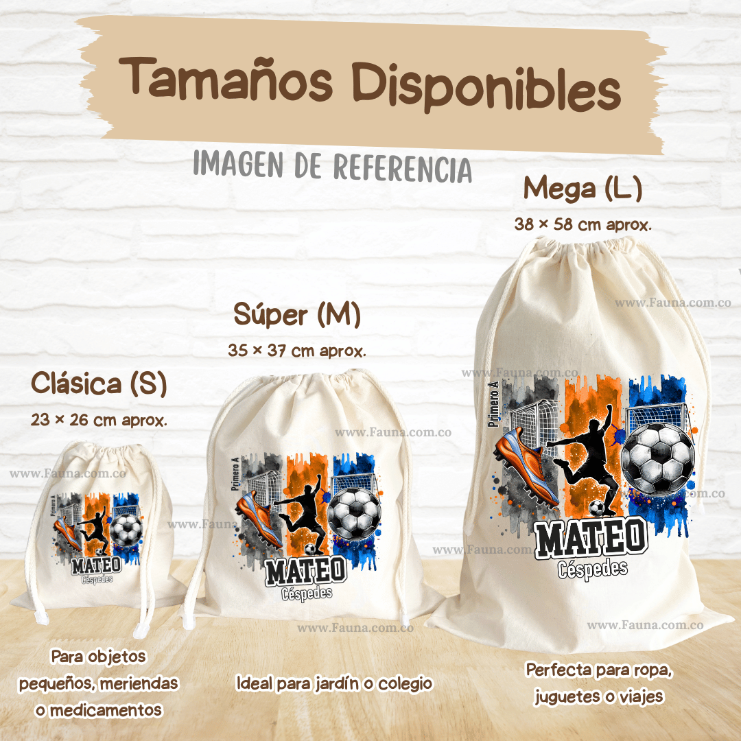 Fútbol - Tula personalizada para niños – multiusos con nombre