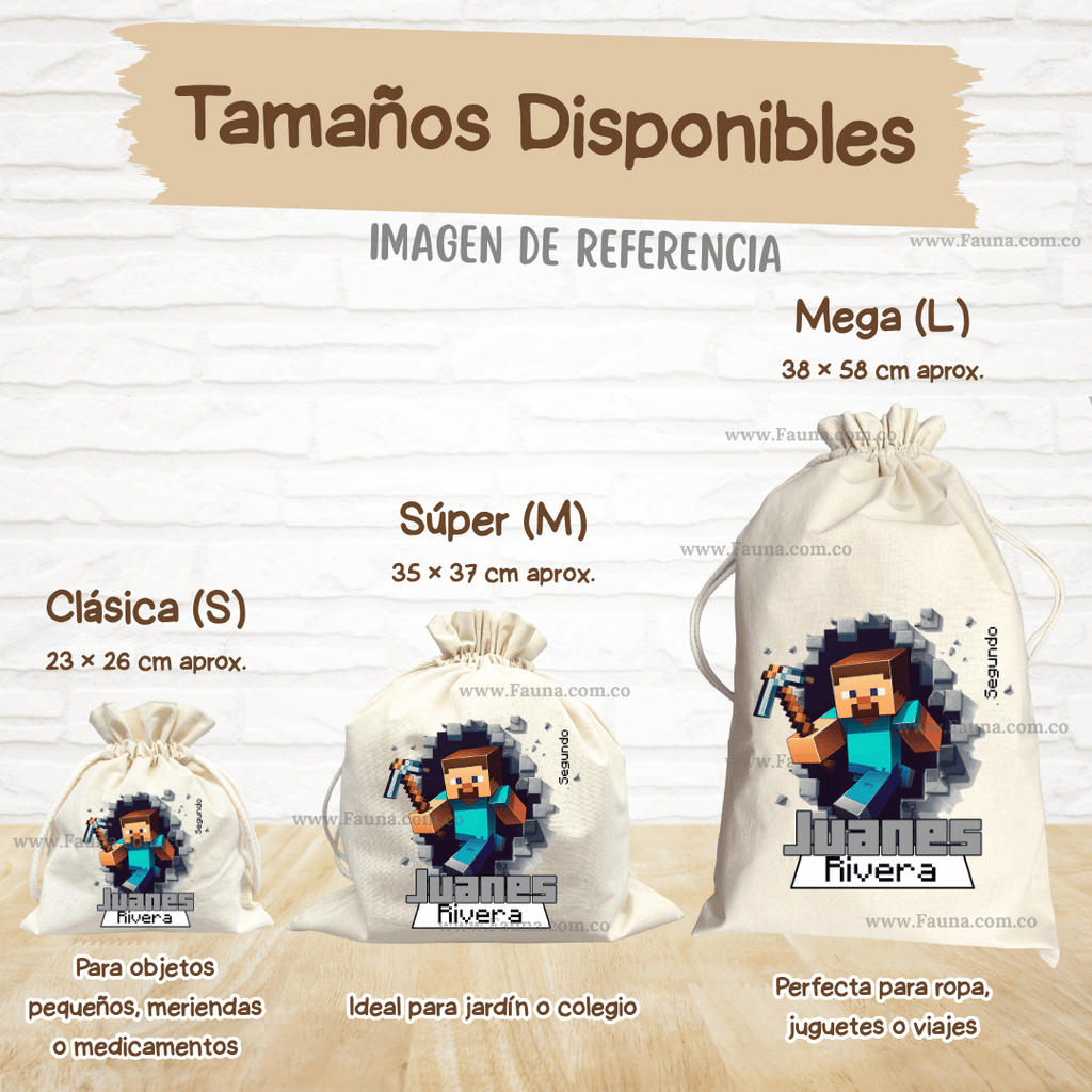 Minecraft - Tula personalizada para niños – multiusos con nombre