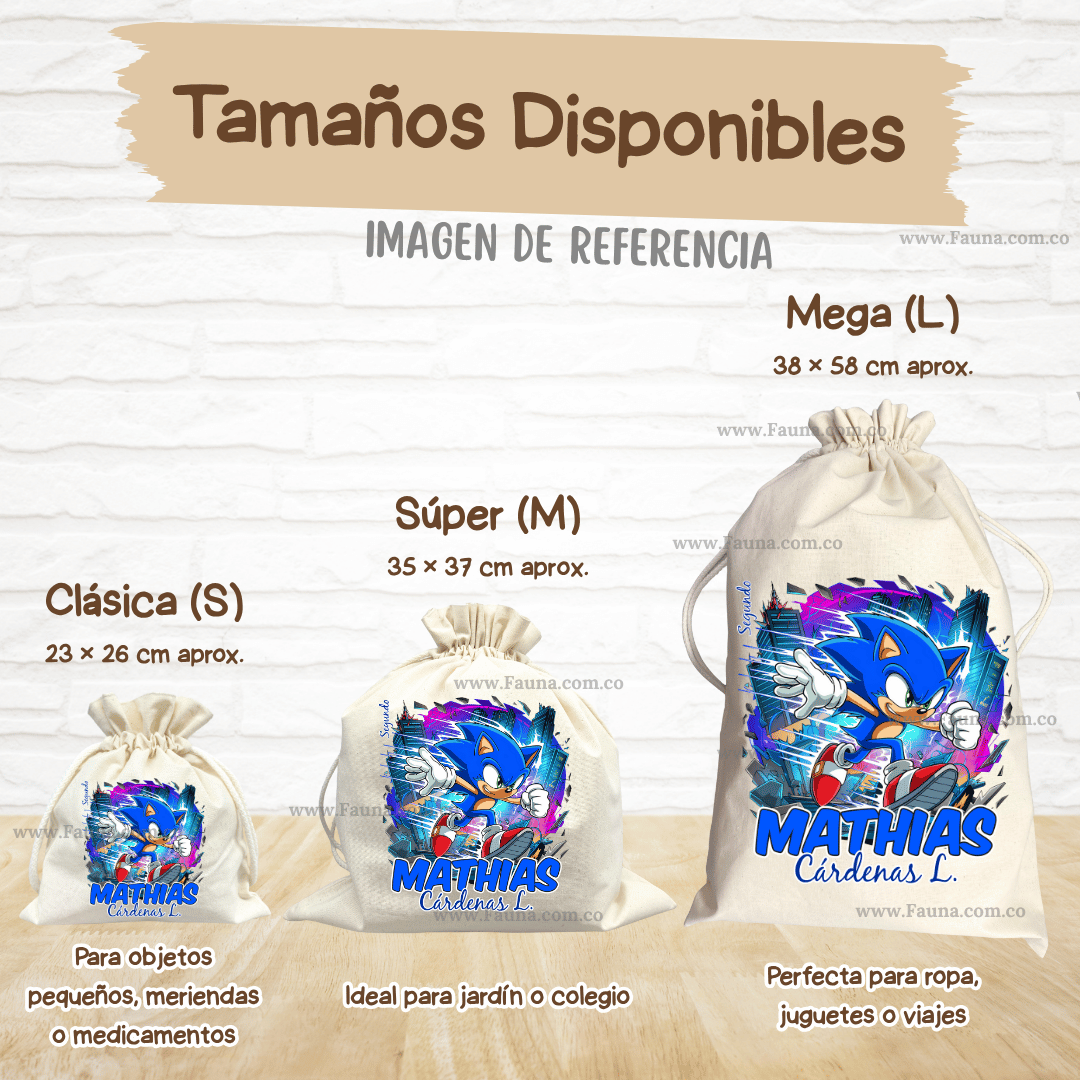 Sonic - Tula personalizada para niño – multiusos con nombre