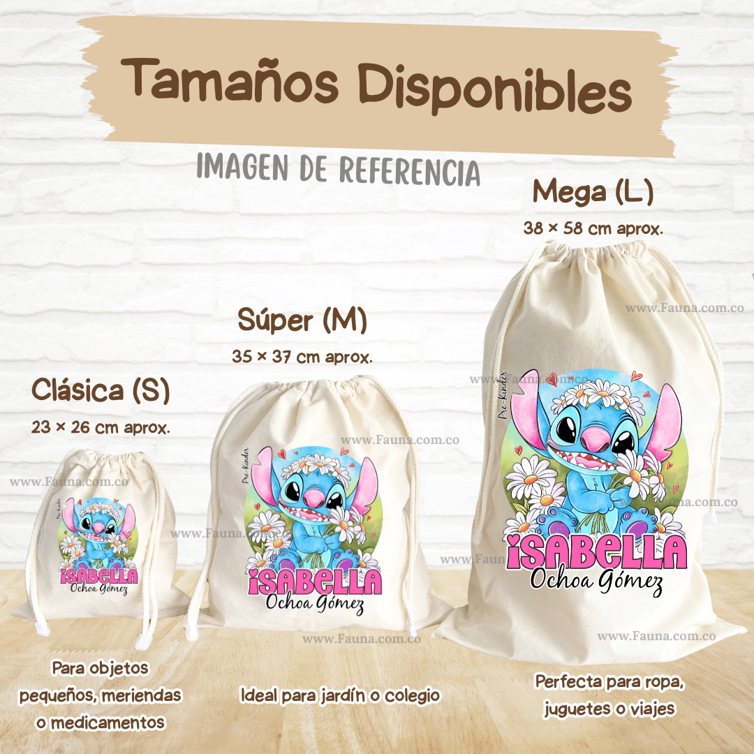 Stitch Niña - Tula personalizada para niña – multiusos con nombre