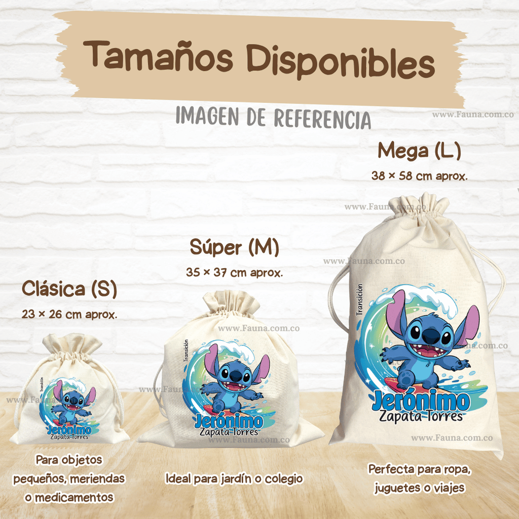 Stitch Azul - Tula personalizada para niño – multiusos con nombre