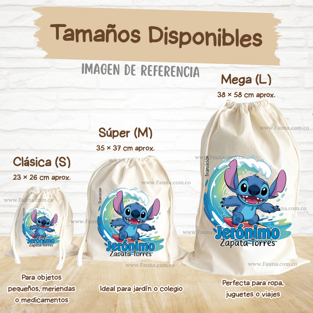 Stitch Azul - Tula personalizada para niño – multiusos con nombre