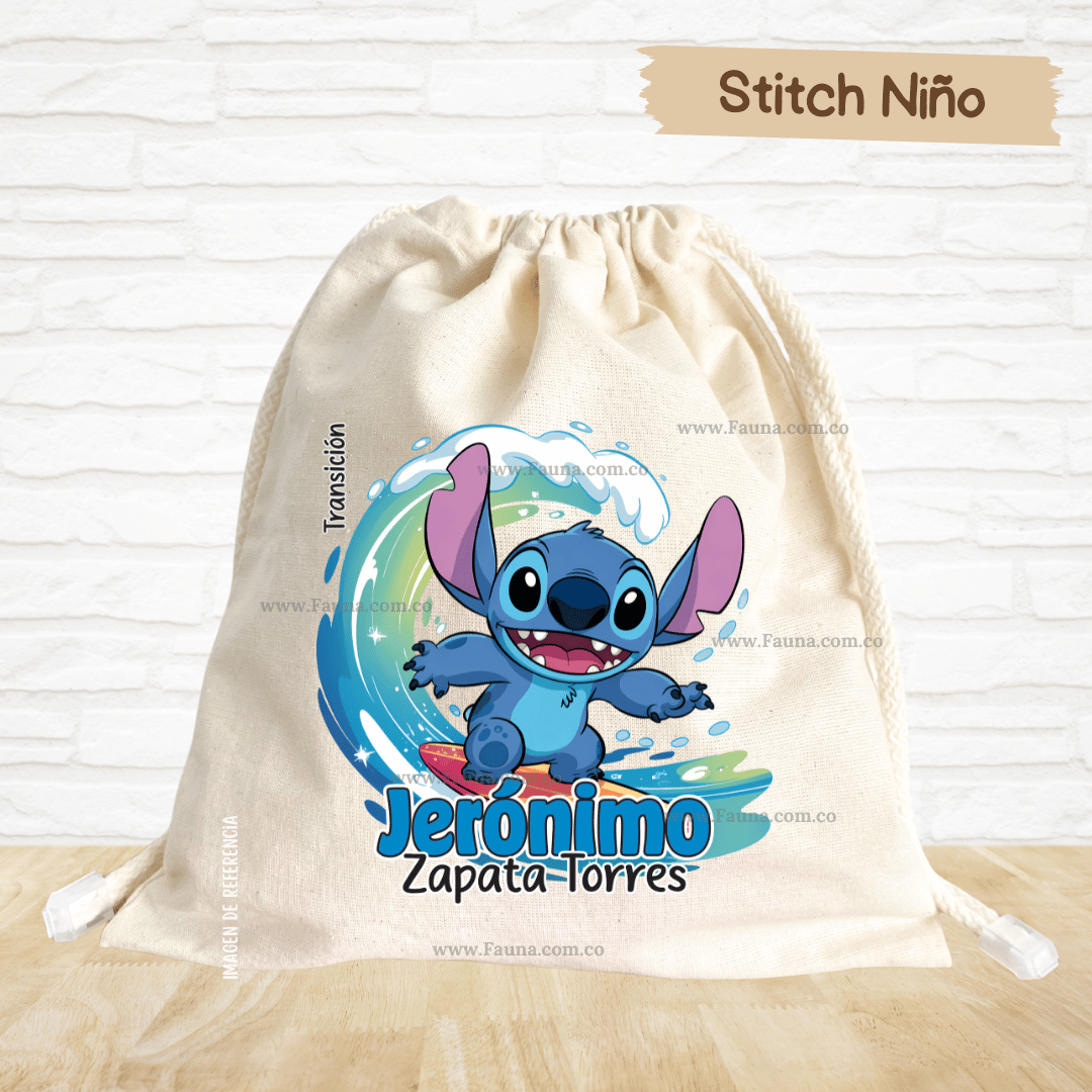 Stitch Azul - Tula personalizada para niño – multiusos con nombre