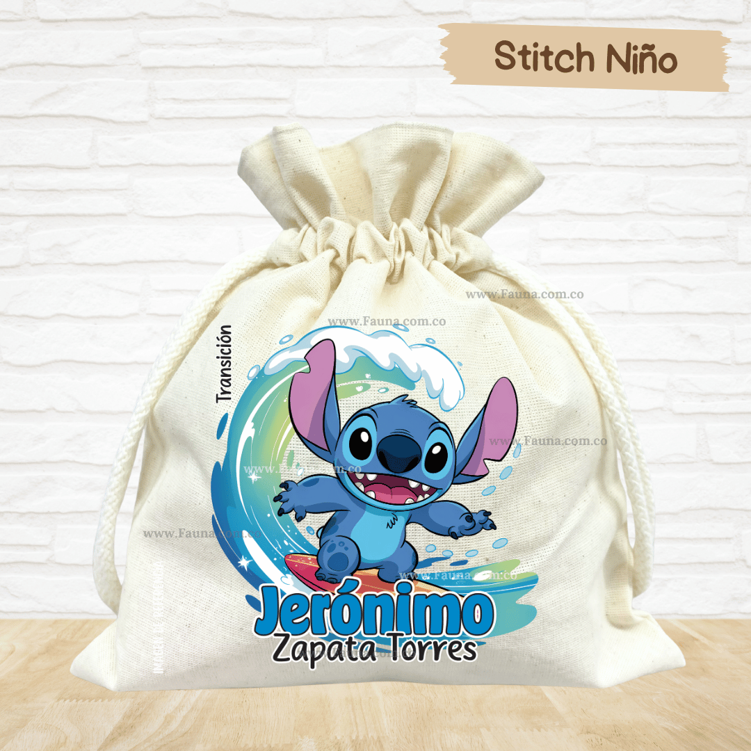 Stitch Azul - Tula personalizada para niño – multiusos con nombre