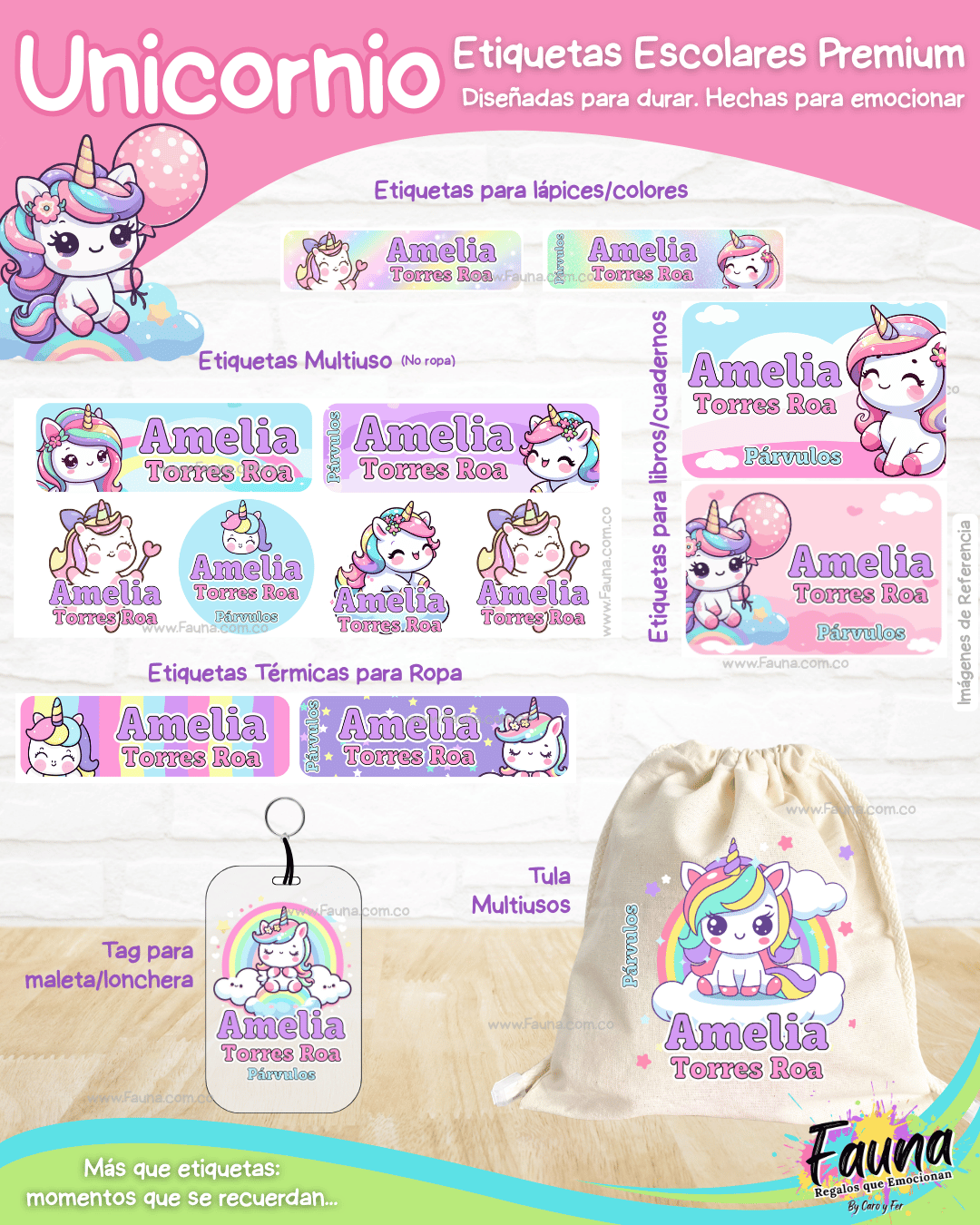 Unicornio 🦄 - Etiquetas Escolares Premium Personalizadas