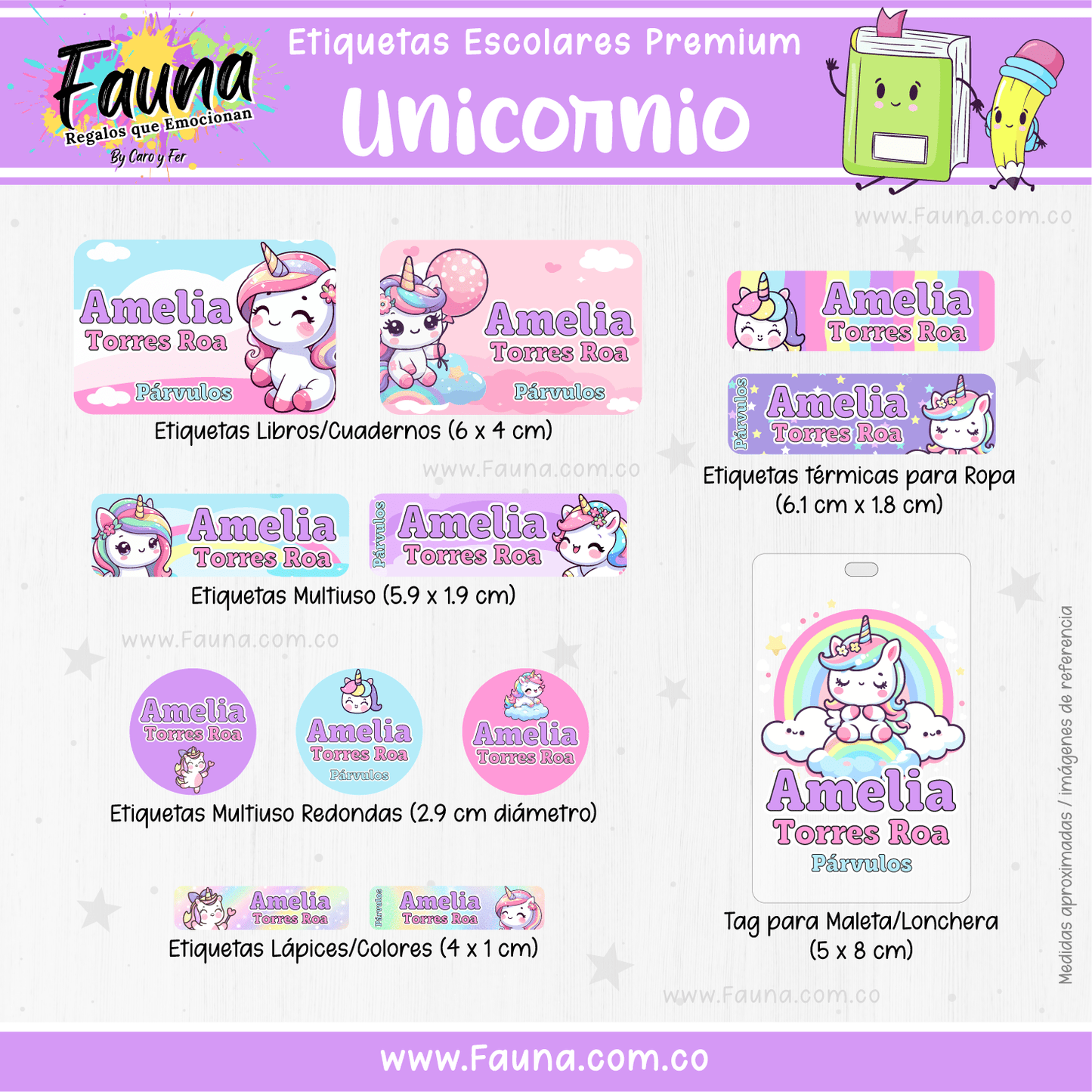 Etiquetas Escolares Premium Personalizadas – Unicornio 🦄