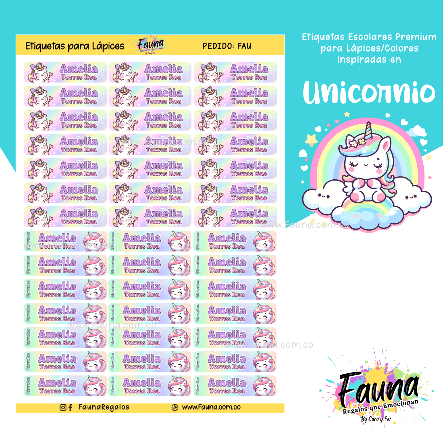 Etiquetas Escolares Premium Personalizadas – Unicornio 🦄