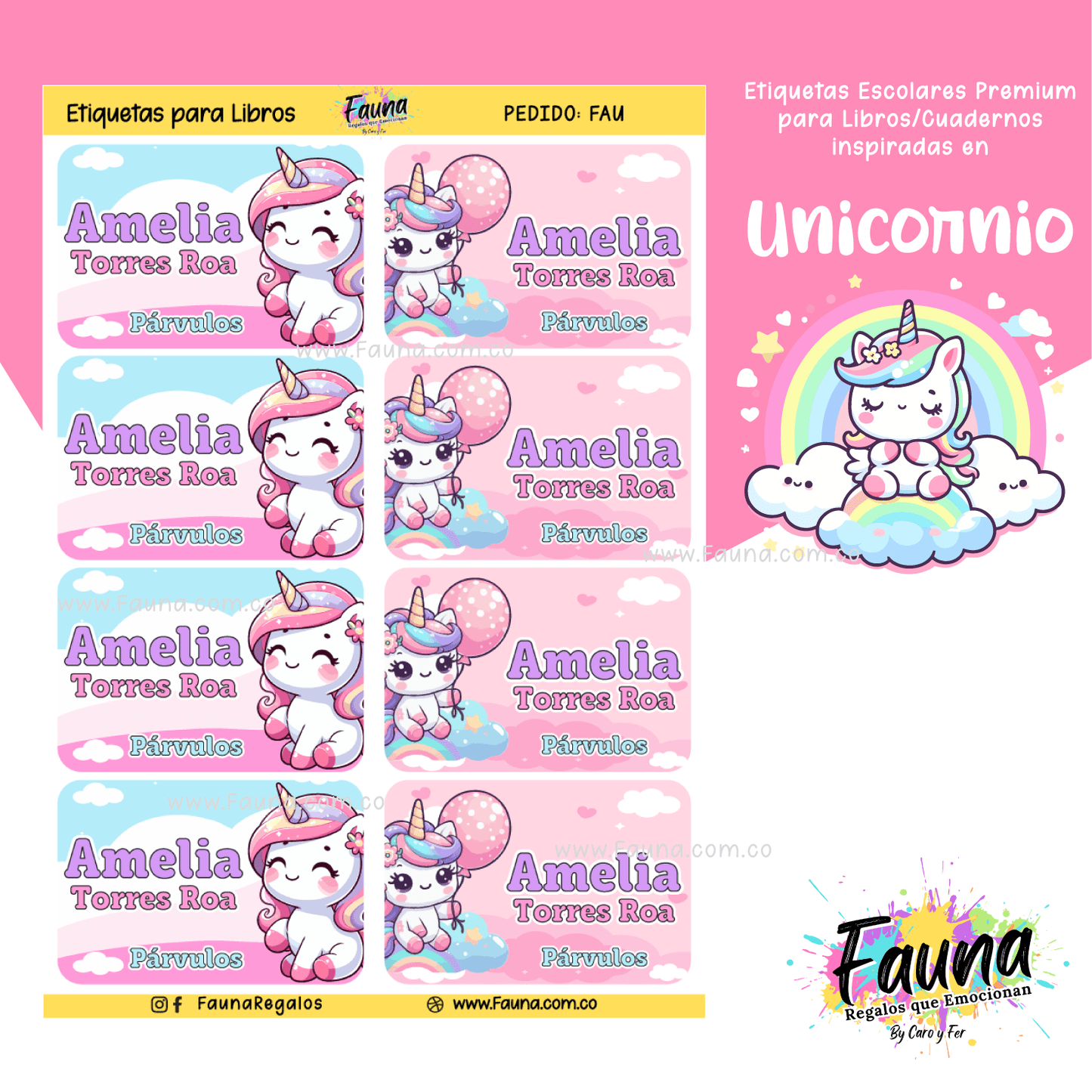 Etiquetas Escolares Premium Personalizadas – Unicornio 🦄
