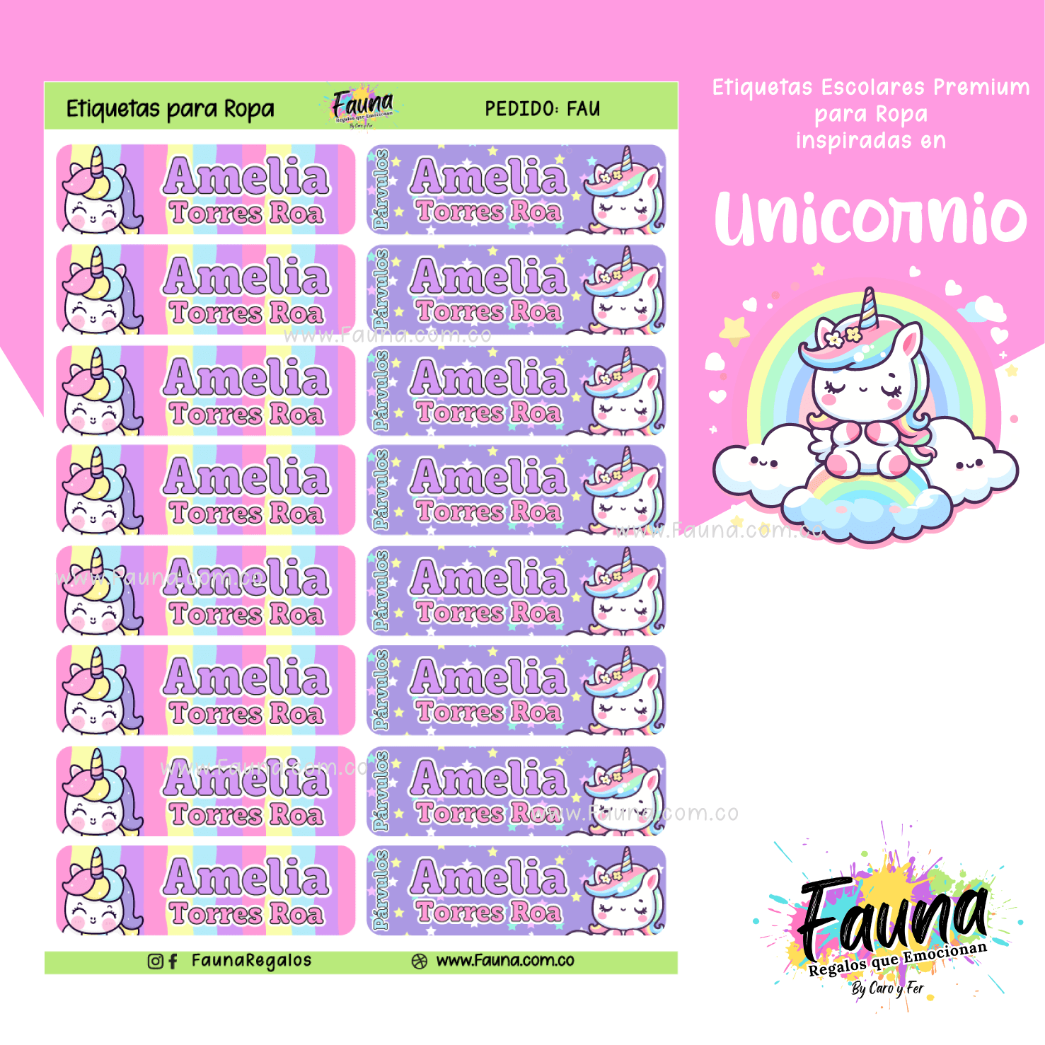 Unicornio 🦄 - Etiquetas Escolares Premium Personalizadas