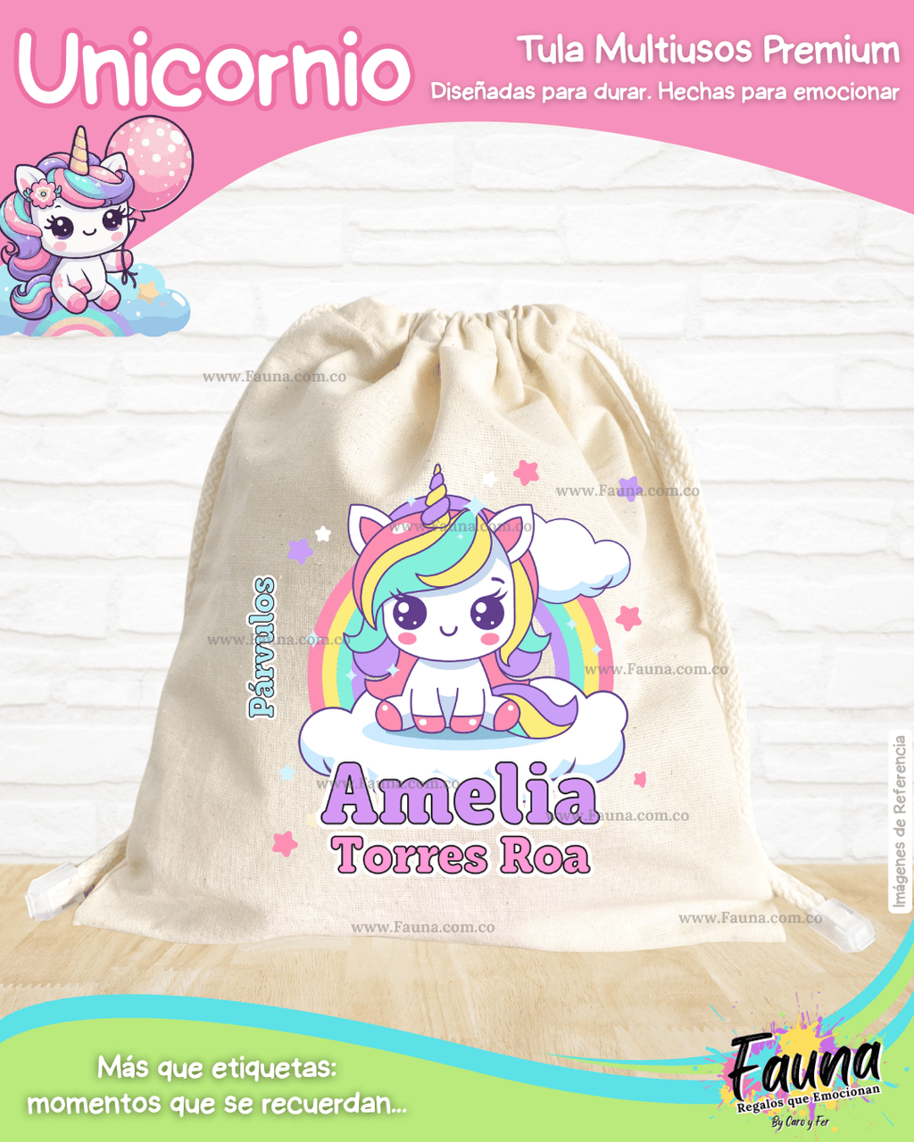 Unicornio 🦄 - Tula personalizada para niña – multiusos con nombre