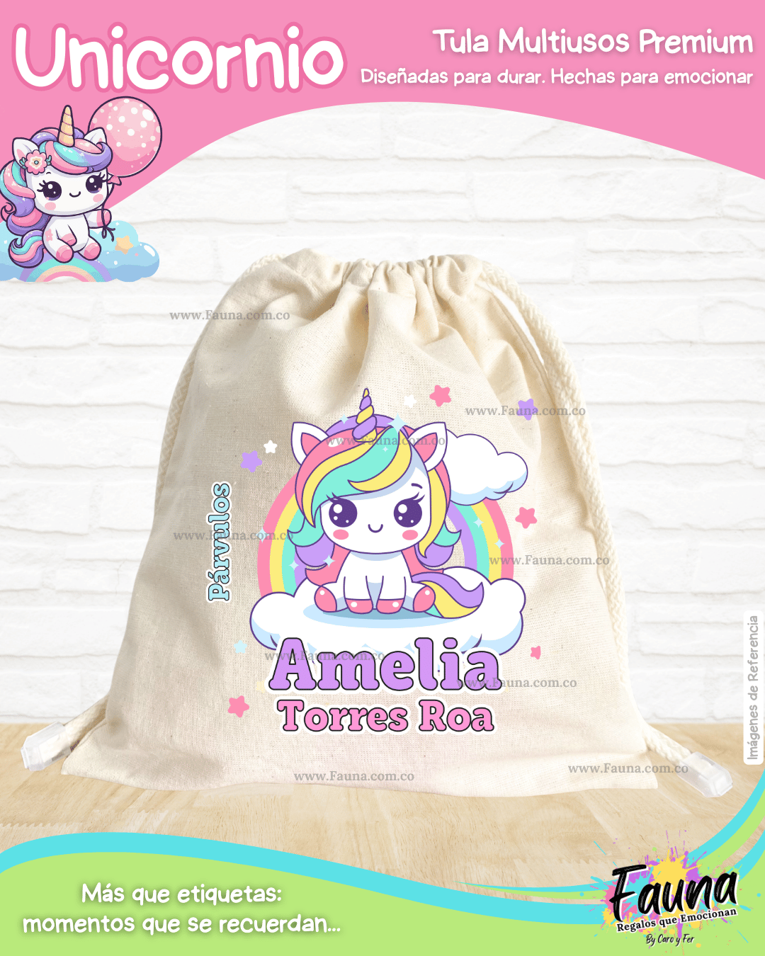 Unicornio 🦄 - Tula personalizada para niña – multiusos con nombre