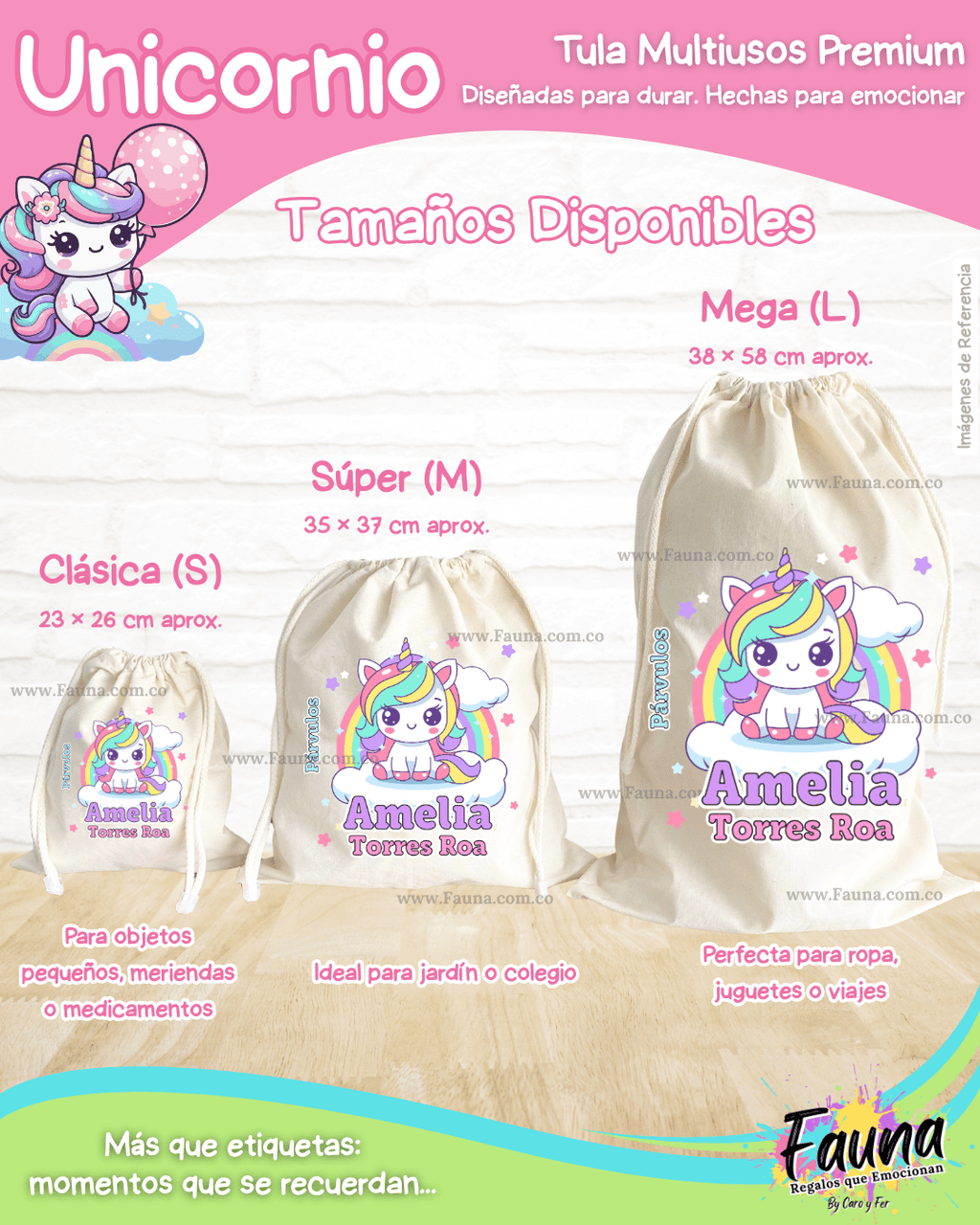 Unicornio 🦄 - Tula personalizada para niña – multiusos con nombre