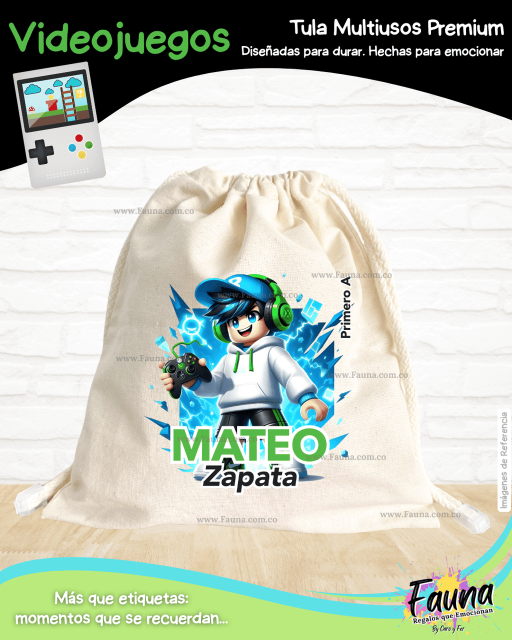 Videojuegos 🎮 - Tula personalizada para niño – multiusos con nombre