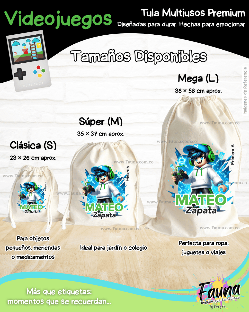 Videojuegos 🎮 - Tula personalizada para niño – multiusos con nombre