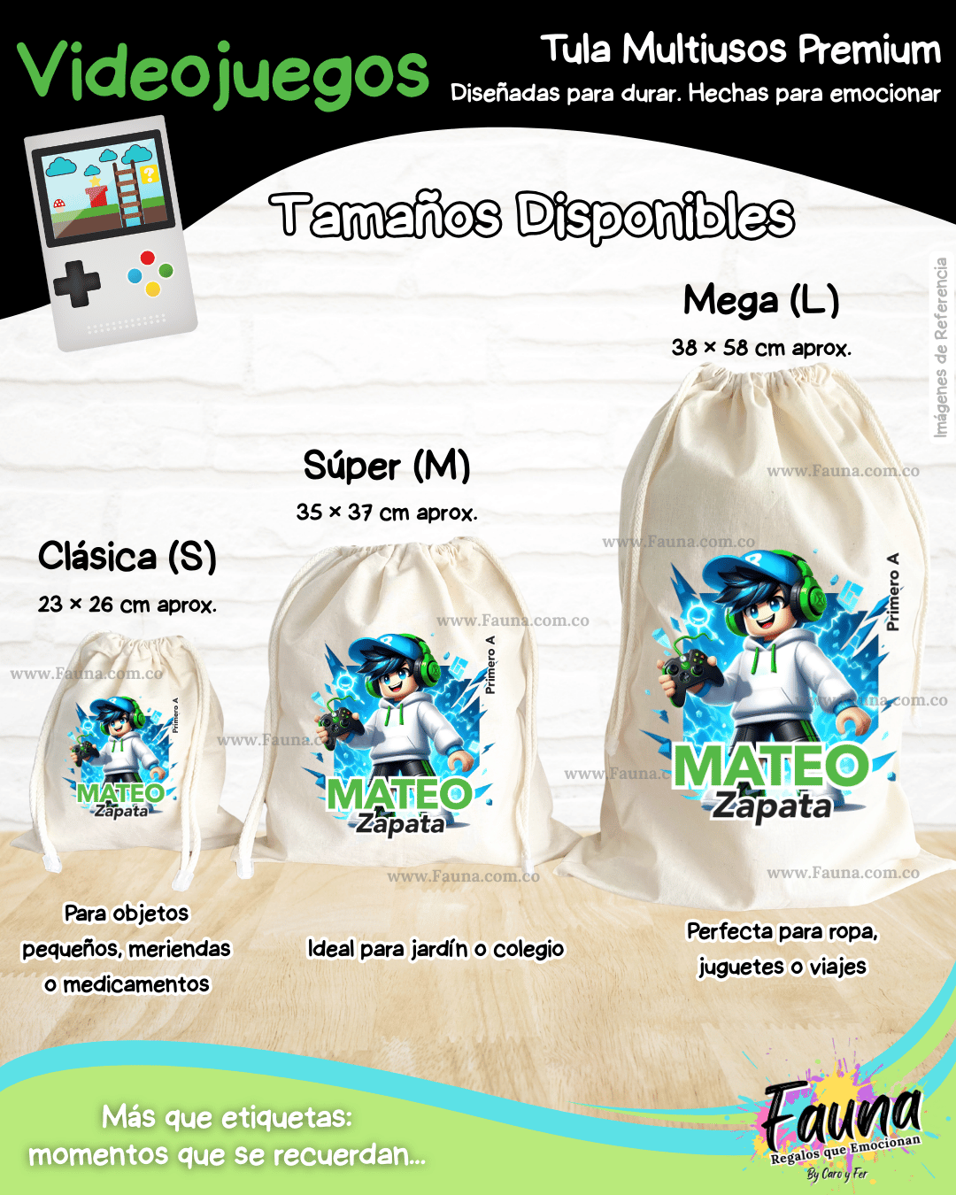 Videojuegos 🎮 - Tula personalizada para niño – multiusos con nombre