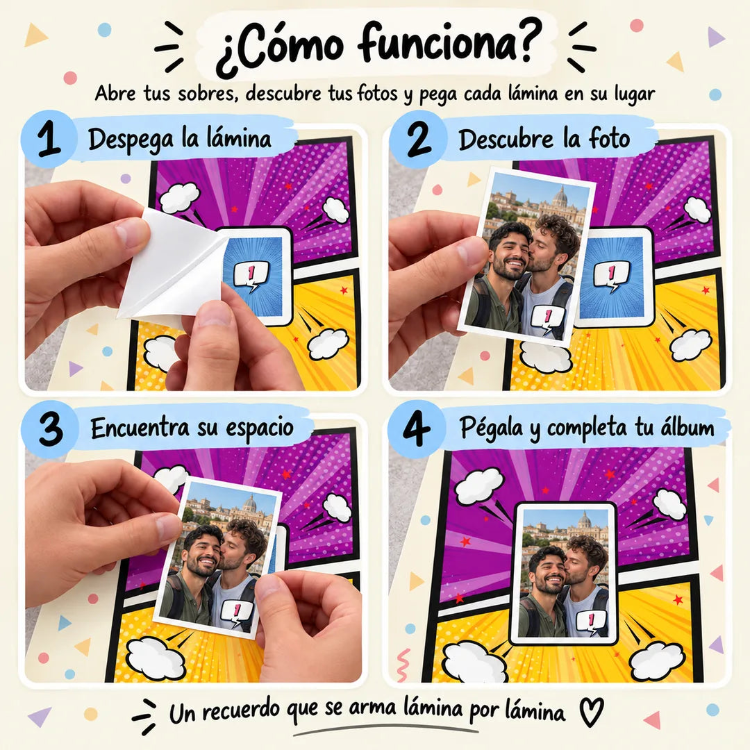Álbum Súper Pareja Hombres — como funciona