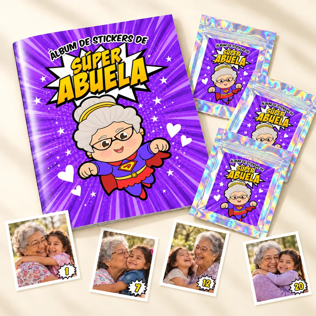 Portada corregida del álbum Súper Abuela con fotos y sobres