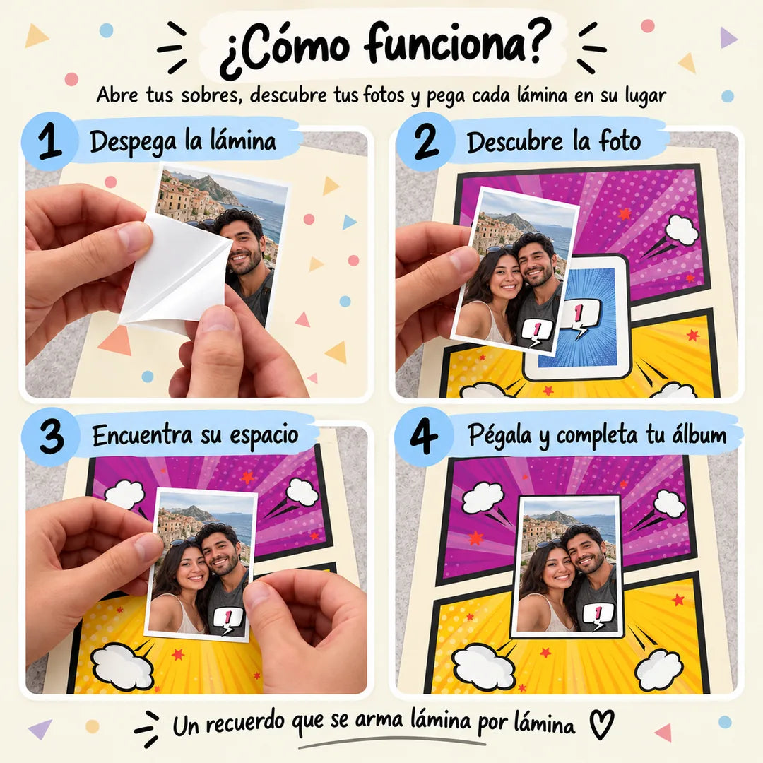 Álbum Súper Pareja — como funciona