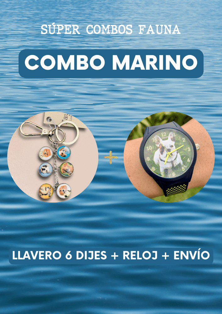 Combo Marino: Llavero Personalizado + Reloj Personalizado - Fauna Regalos Personalizados